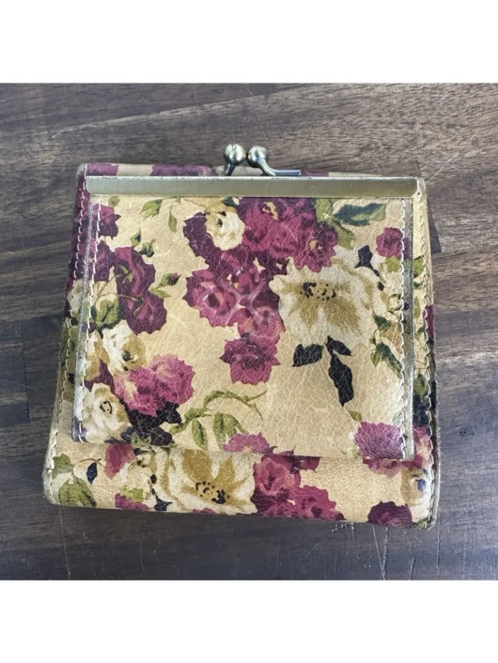 Patricia Nash Astra Wallet Antique Rose Leather tan purple green 4713